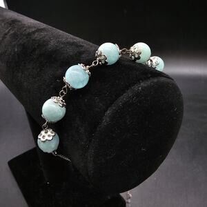 RB 925 Blue Gemstone Bead Bracelet Sterling Silver Slide Adjustable Closure